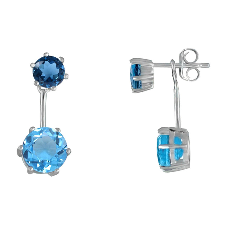Swiss and London Blue Topaz Front/Back Earrings in Sterling Silver - jewelerize.com
