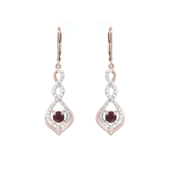 Genuine Ruby and Diamond 10K Rose Gold Earrings - jewelerize.com