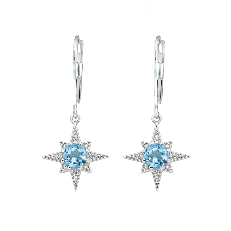 Blue Topaz and Diamond Star Earrings in 10K White Gold