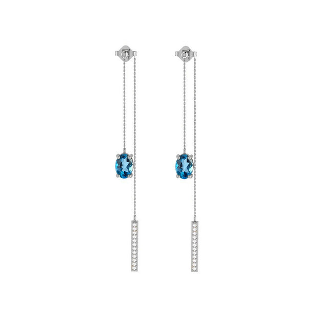 Blue Topaz and White Sapphire Front/Back Dangle Earrings in Silver - jewelerize.com