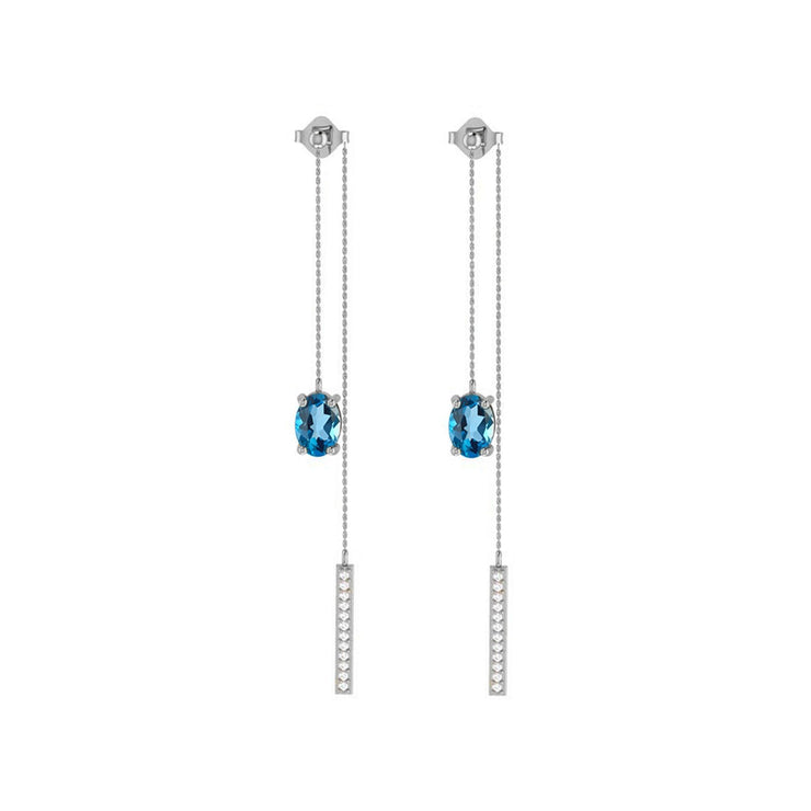 Blue Topaz and White Sapphire Front/Back Dangle Earrings in Silver - jewelerize.com