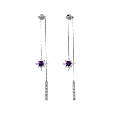 Amethyst and White Sapphire Front/Back Dangle Earrings in Silver - jewelerize.com