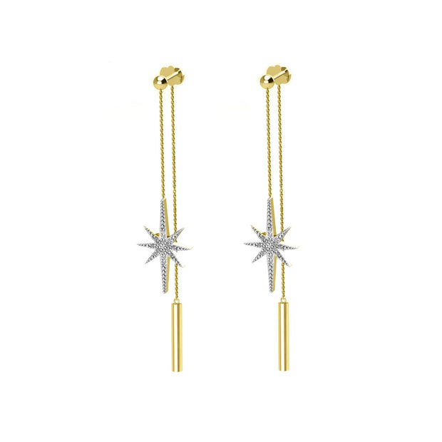 Diamond Front Back Star Earrings in 10K Yellow Gold - jewelerize.com