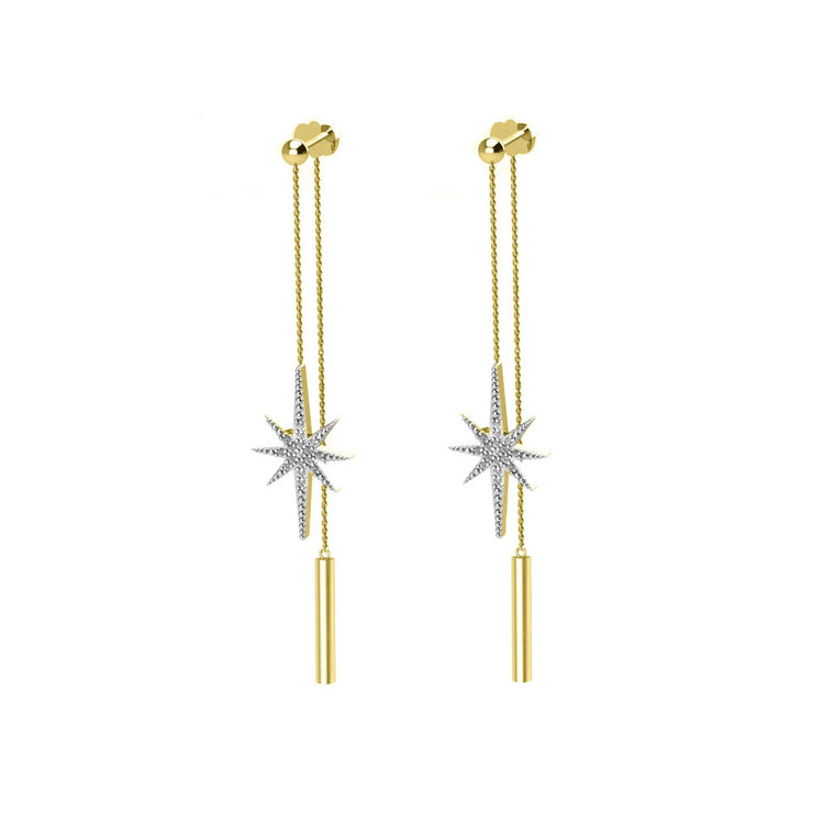 Diamond Front Back Star Earrings in 10K Yellow Gold - jewelerize.com