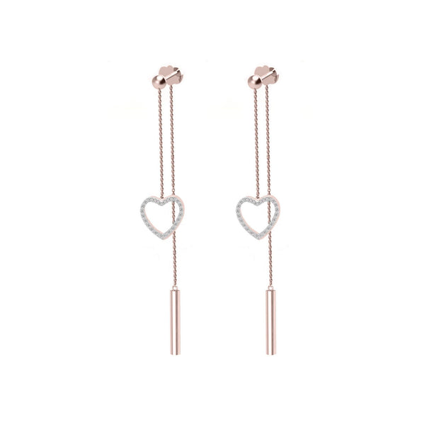 Diamond Front Back Heart Earrings in 10K Rose Gold - jewelerize.com