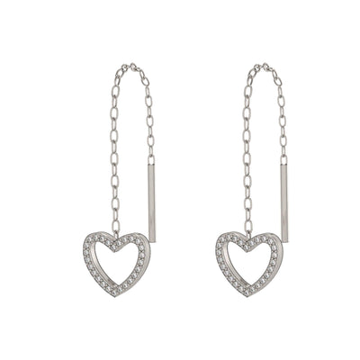 Diamond Fashion Heart Threader Earrings in Silver - jewelerize.com