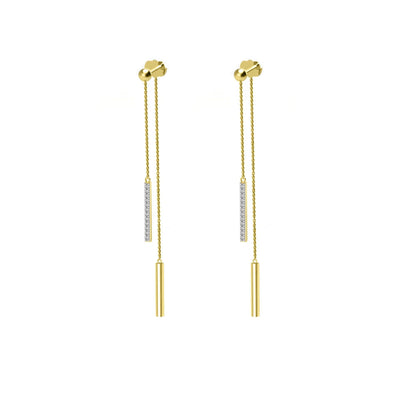 Diamond Front Back Stick Earrings in 10K Yellow Gold - jewelerize.com