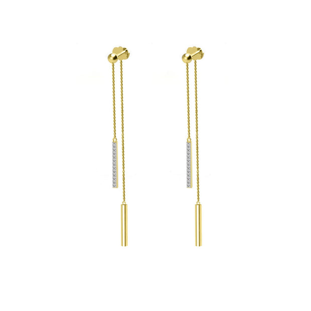 Diamond Front Back Stick Earrings in 10K Yellow Gold - jewelerize.com