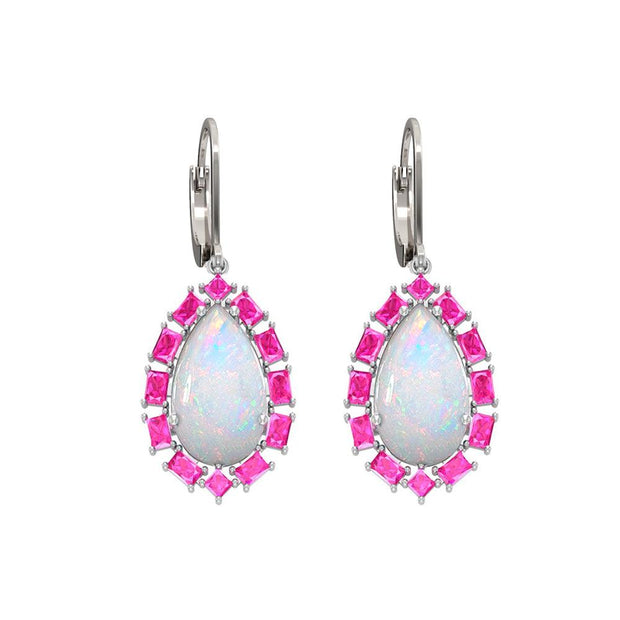 Created Opal and Created Pink Sapphire Earrings in Silver - jewelerize.com