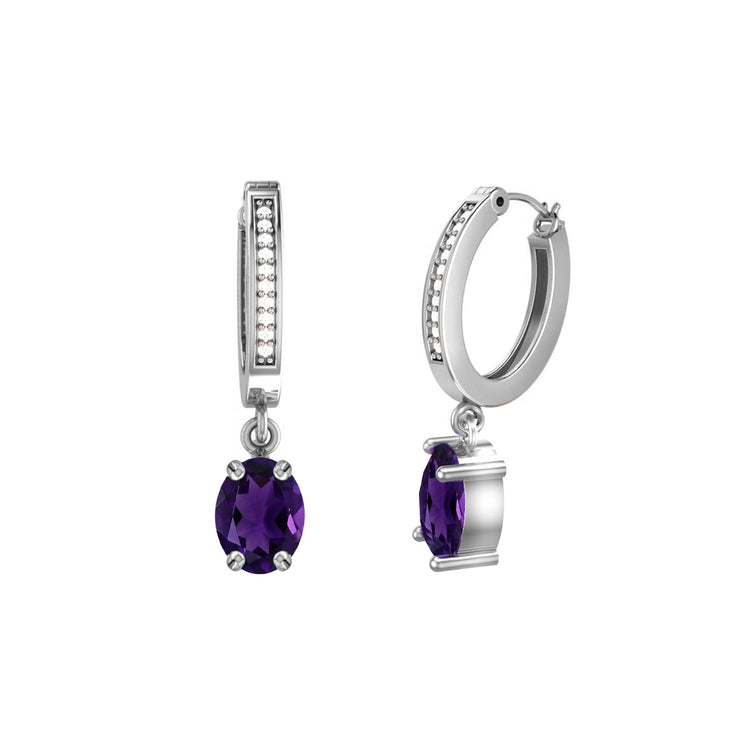 Amethyst and Diamond Earrings in 10K White Gold - jewelerize.com