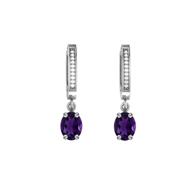 Amethyst and Diamond Earrings in 10K White Gold - jewelerize.com