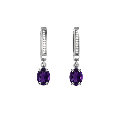 Amethyst and Diamond Dangle Earrings in 10K White Gold - jewelerize.com