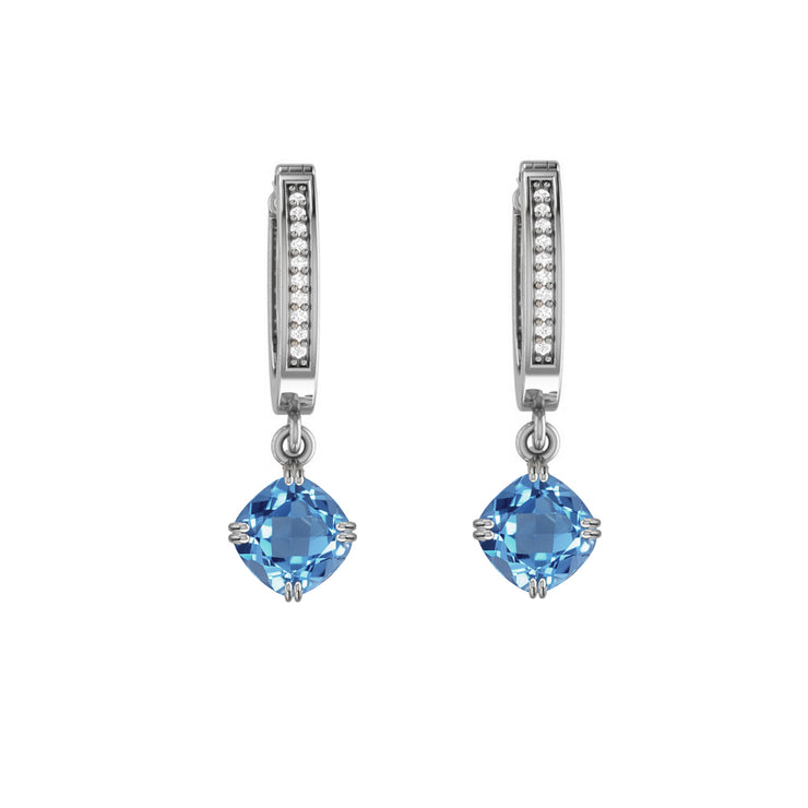 Blue Topaz and Diamond Dangle Earrings in 10K White Gold