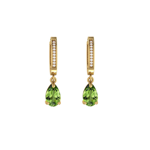 Peridot and Diamond Dangle Earrings in 10K Yellow Gold