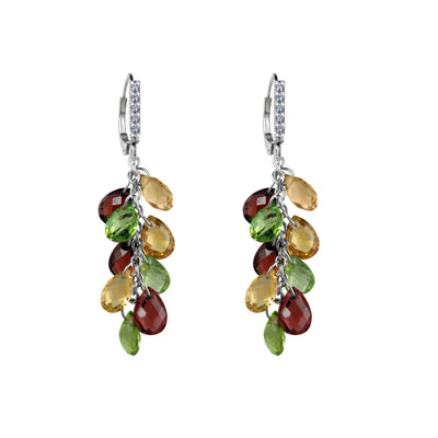Citrine, Garnet, Peridot Dangle Earrings in Sterling Silver