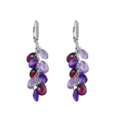Purple & Pink Amethyst, Rhodolite Garnet Dangle Earrings in Silver