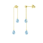 Adjustable Sky Blue Topaz Dangle Earrings in 10K Yellow Gold - jewelerize.com