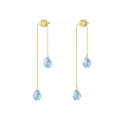 Adjustable Sky Blue Topaz Dangle Earrings in 10K Yellow Gold - jewelerize.com
