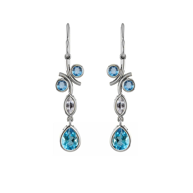 Blue Topaz and Created White Sapphire Silver Earrings - jewelerize.com
