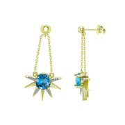 Blue Topaz and Diamond Dangle Star Earrings in 10K Yellow Gold - jewelerize.com