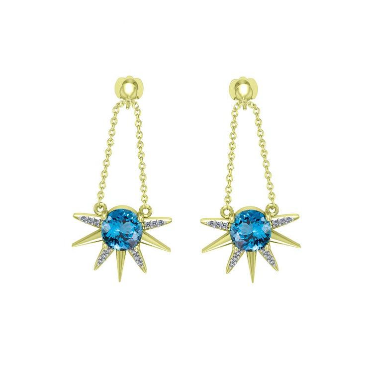 Blue Topaz and Diamond Dangle Star Earrings in 10K Yellow Gold - jewelerize.com