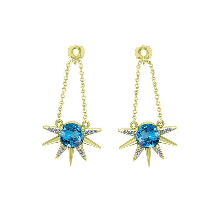 Blue Topaz and Diamond Dangle Star Earrings in 10K Yellow Gold - jewelerize.com