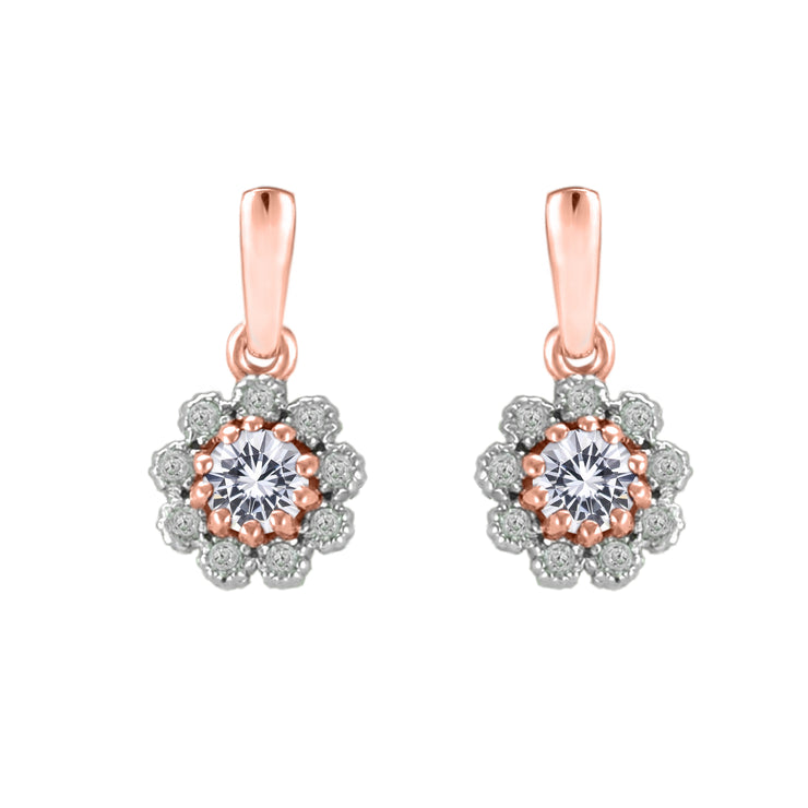 Created White Sapphire and Diamond Halo Rose Gold Earrings