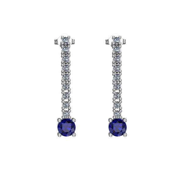 Created Blue and White Sapphire Drop Earrings in Silver