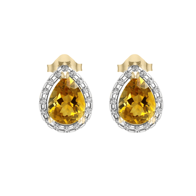Citrine and Diamond Stud Earrings in 10K Yellow Gold - jewelerize.com