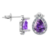 Amethyst and Diamond Stud Earrings in 10K White Gold