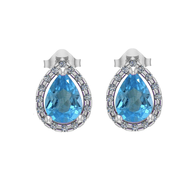Blue Topaz and Diamond Stud Earrings in 10K White Gold