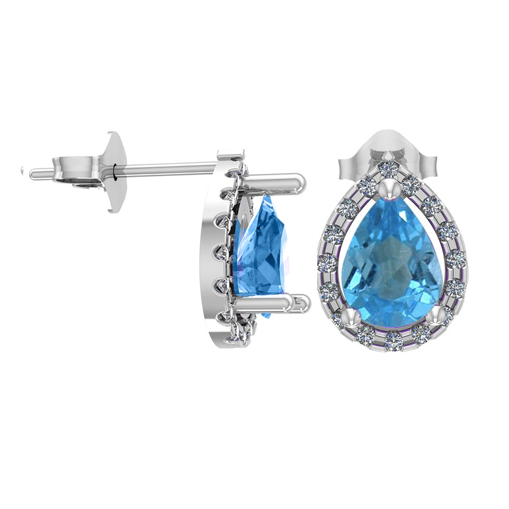 Blue Topaz and Diamond Stud Earrings in 10K White Gold