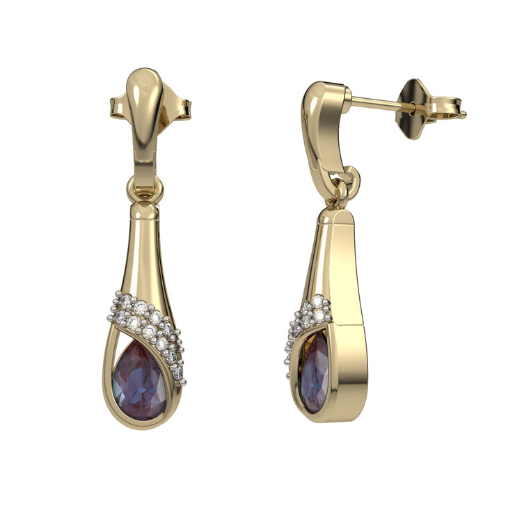 Created Alexandrite and Diamond Stud Earrings in Yellow Gold