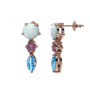 Created Opal, Pink Tourmaline and Blue Topaz Rose Gold Earrings