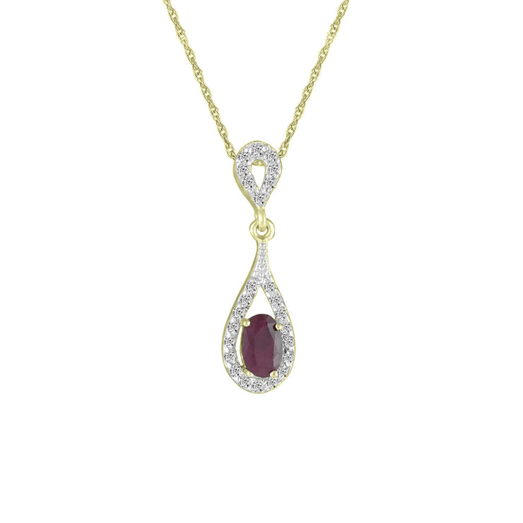 Ruby and Diamond Pendant in 10K Yellow Gold - jewelerize.com