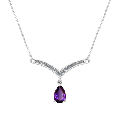 Amethyst and Diamond Fashion Necklace in Silver