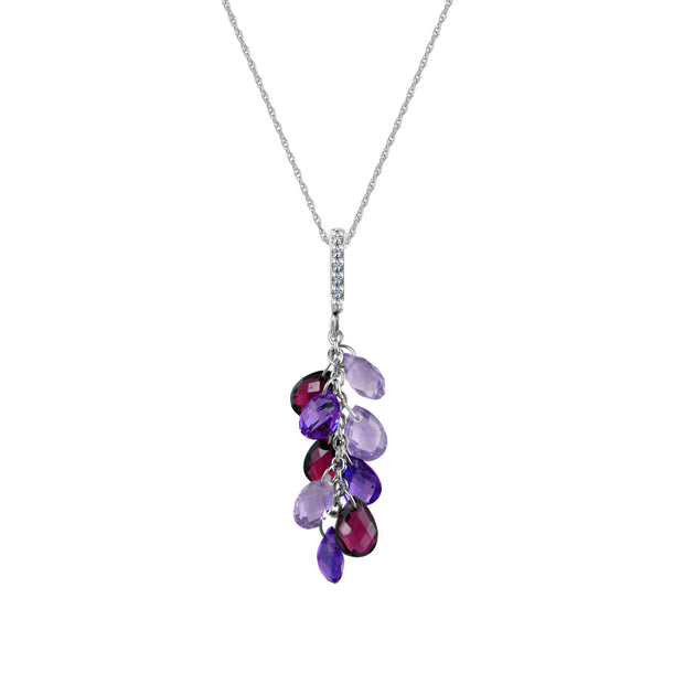 Purple & Pink Amethyst, Rhodolite Garnet Dangle Pendant in Silver