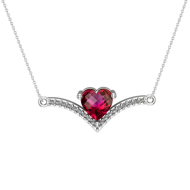 Created Ruby and Diamond Heart Necklace in Silver