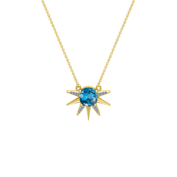 Blue Topaz and Diamond Half Sun Necklace in 10k Gold