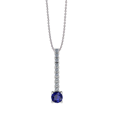 Created Blue and White Sapphire Drop Pendant in Silver