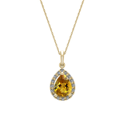 Pear Citrine and Diamond Yellow Gold Pendant