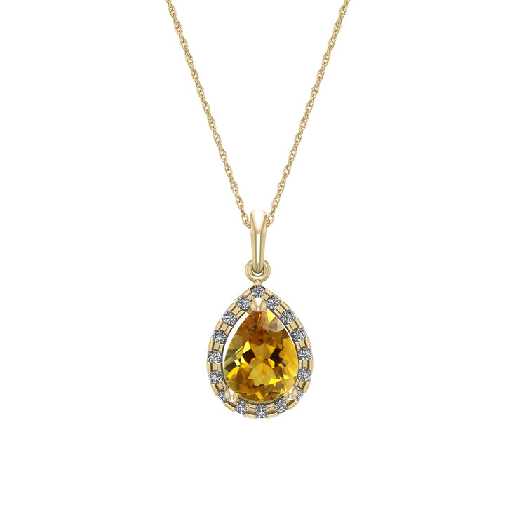 Pear Citrine and Diamond Yellow Gold Pendant