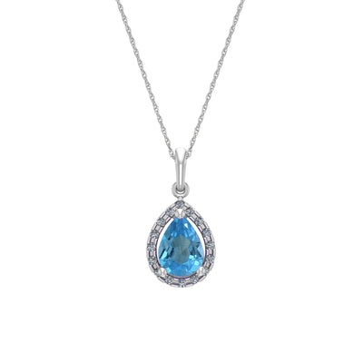 Pear Blue Topaz and Diamond White Gold Pendant