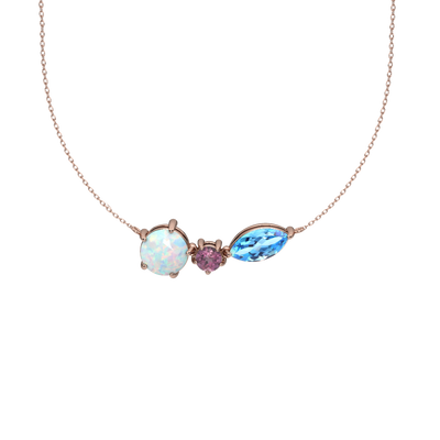 Created Opal, Pink Tourmaline and Blue Topaz Rose Gold Necklace