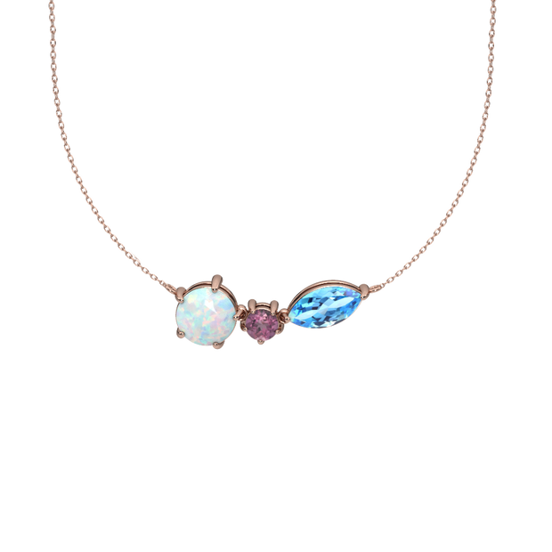 Created Opal, Pink Tourmaline and Blue Topaz Rose Gold Necklace