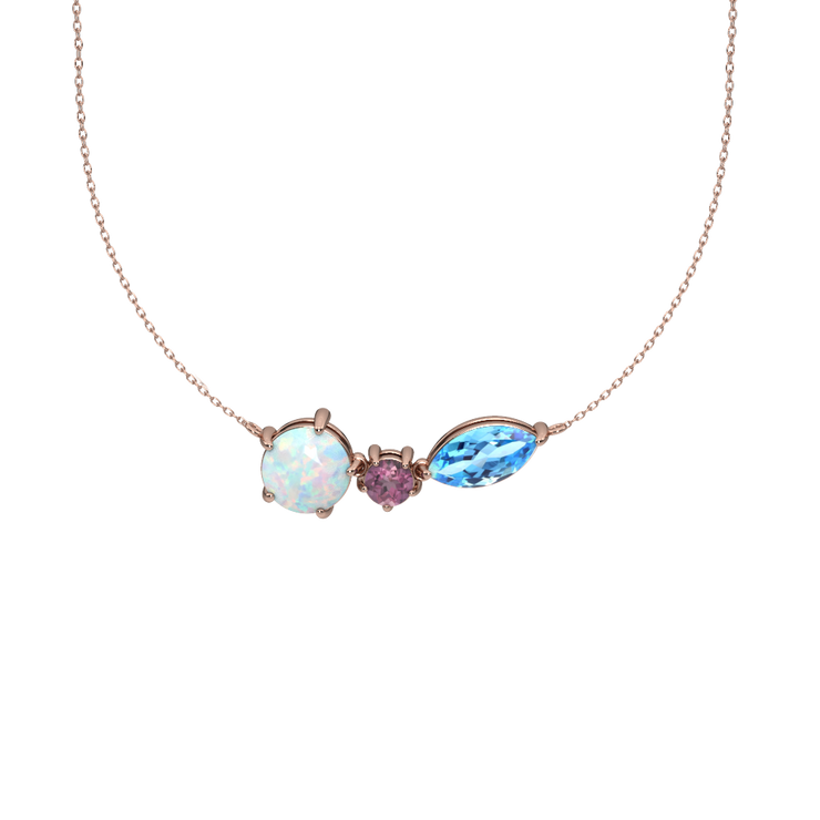 Created Opal, Pink Tourmaline and Blue Topaz Rose Gold Necklace