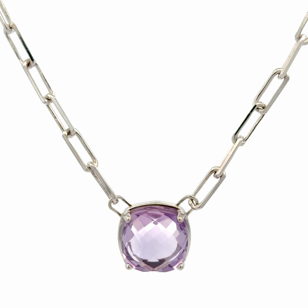 Pink Amethyst Sterling Silver Chain Link Necklace - jewelerize.com