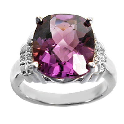 Cushion Amethyst and Diamond Ring in Silver - jewelerize.com