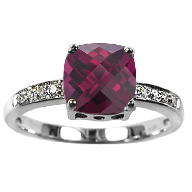 Cushion Created Ruby and Diamond Ring in Silver - jewelerize.com