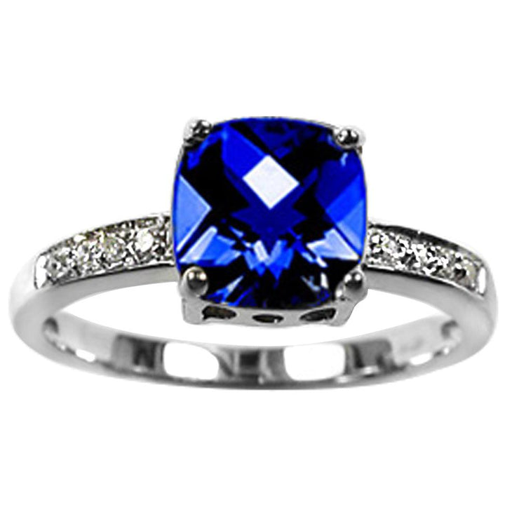 Cushion Created Sapphire and Diamond Ring in Silver - jewelerize.com